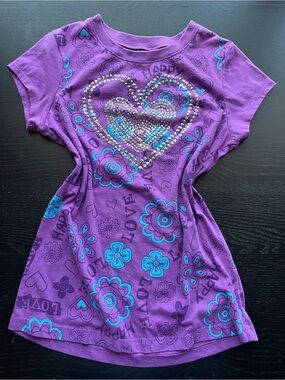 Kids Purple Short Sleeve Tee with Rhinestone Heart